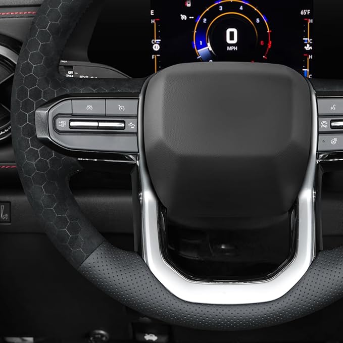 MEWANT Hand Stitch Black Faux Leather Hexagon Embossed Athsuede Steering Wheel Cover for Chevy Colorado ZR2 Bison 2024