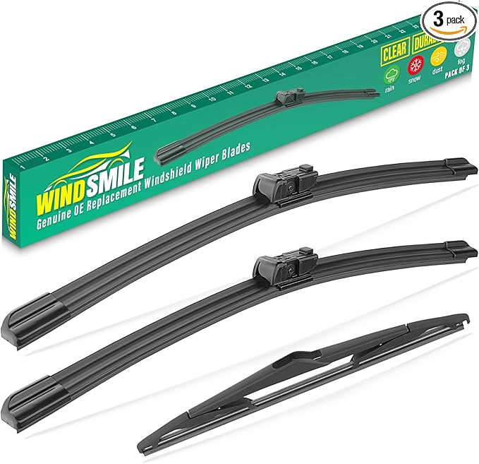 26" 15" 12" Windshield Wiper Blades Replacement for Ford Fiesta 2009-2018 Premium All Weather Front Rear Wipers Set - OEM Quality (Pack of 3)