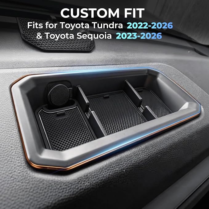 Dashboard Storage Tray Dash Organizer for Toyota Tundra 2022-2026 & Toyota Sequoia 2023-2026, Interior Accessories Center Console Storage Box for 2022-2026 Tundra & 2023-2026 Sequoia, Black