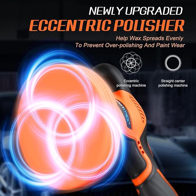 Protmex Cordless Car Buffer Polisher w/ 2x2000mAh 21V Batteries, 6 Inch Car Buffer Waxer Kit, Car Polishing Machine w/Extra 18 PCS Attachments & 6 Variable Speed