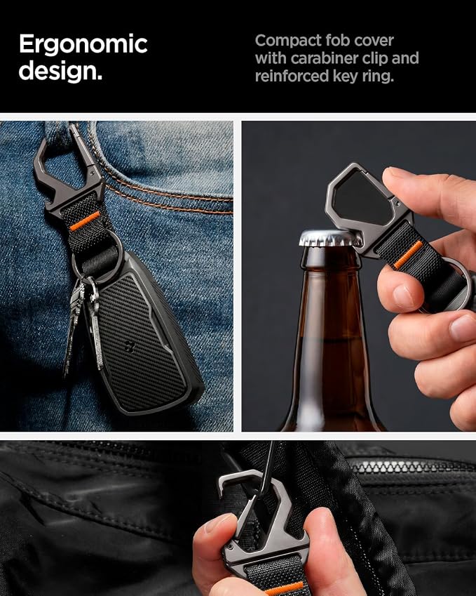 Spigen Rugged Armor Key Fob Cover with Carabiner & Keychain Designed for Ford 3/4/5 Button Smart Key Fobs