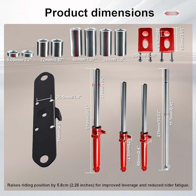 Mini Bike Front Fork Suspension & 7/8" Handlebar Riser Kit fit for Coleman CT100U for Monster Mega Moto MMB80 MMB105 80cc 105cc Motovox MBX10 MBX11 for Baja DB30 GMB100 TrailMaster Storm 200(Red)