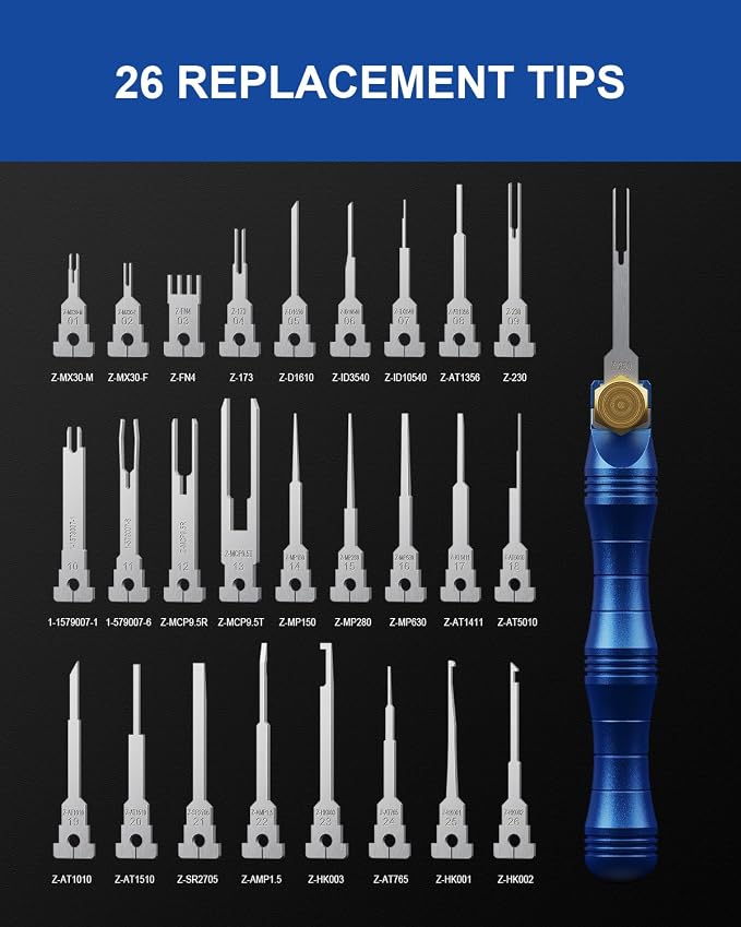 Terminal Removal Tool Kit, 30PCS Professional Depinning Tool Set with Replaceable Pin Extractor Tips for Molex, AMP/TE, Delphi, Deutsch & Automotive Wiring Repair