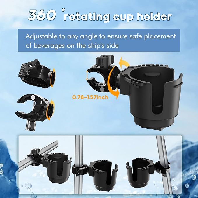 Cup Holder with 0.6"-1.5" Aluminum Clamp - Drink Holder for ATV, Motorcycle, Bike, Wheelchair, Golf Cart (Black)