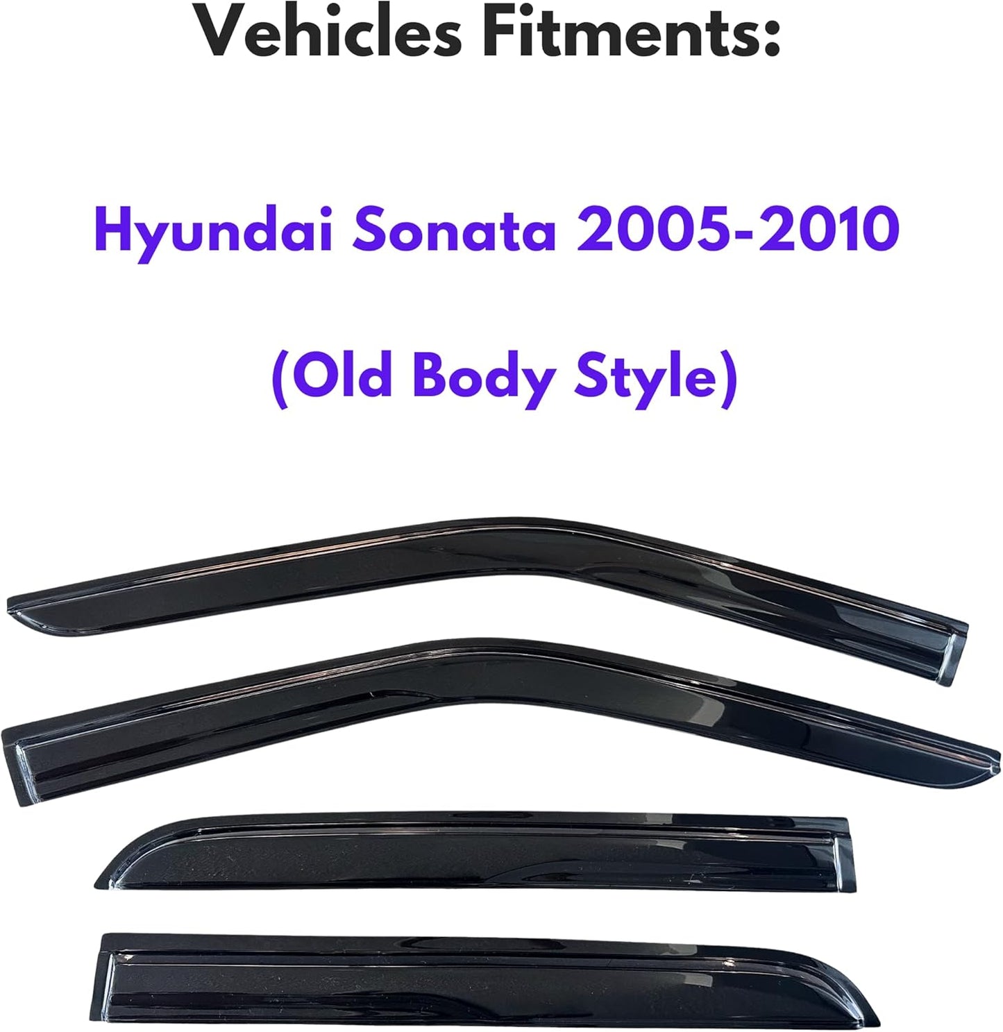 KPY Window Visor Compatible with Hyundai Sonata 2005-2010 (Old Body Mugen Style), 4PC Rain Guard Side Window Vent Deflectors Tape-On Mugen Style, 2005 2006 2007 2008 2009 2010