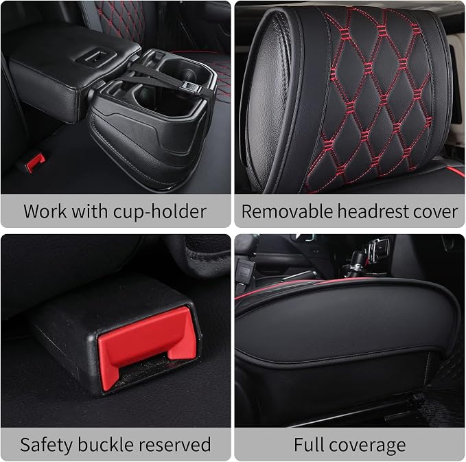 Aierxuan Jeep Wrangler JK JL Front Seat Covers Custom Fit 2/4 Door 2007-2026 Unlimited X Rubicon 392 Sahara Willys Sport High Altitude Truck Pickup Waterproof Leather(2 PCS Front/Black-Red)