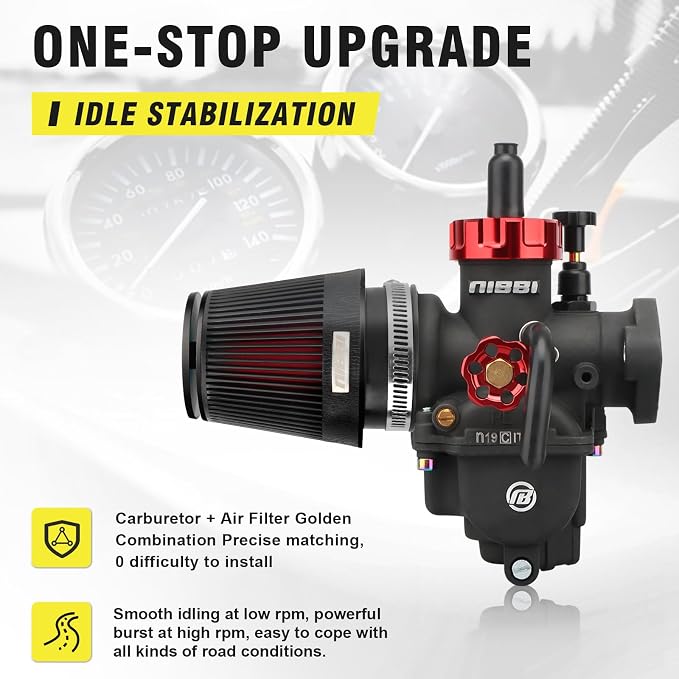 NIBBI 19mm Carburetor with CNC 48mm Air Filter kit,PE19FL Carburetor fit for 125cc Pit Bike,Upgrade for SSR125cc Apollo125cc X-PRO125cc Performance Parts