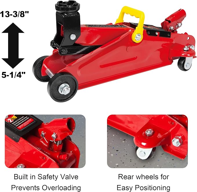 BIG RED T82040 Torin Hydraulic Trolley Floor Service/Floor Combo with 2 Jack Stands and Rolling Garage/Shop Creeper, 2 Ton (4,000 lb) Capacity, Red