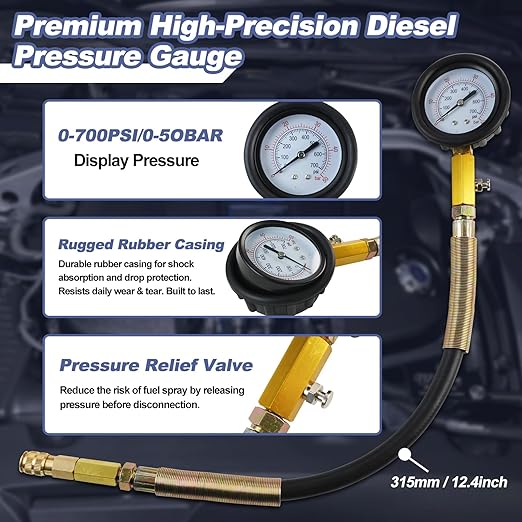 46PCS Engine Compression Testers, Petrol Diesel Cylinder Leak Down | Compression and Leakage Test Kit, Dual Gauge Engine Compression Tester Kit for HDi, TDCi, Pumpe Duse Engine