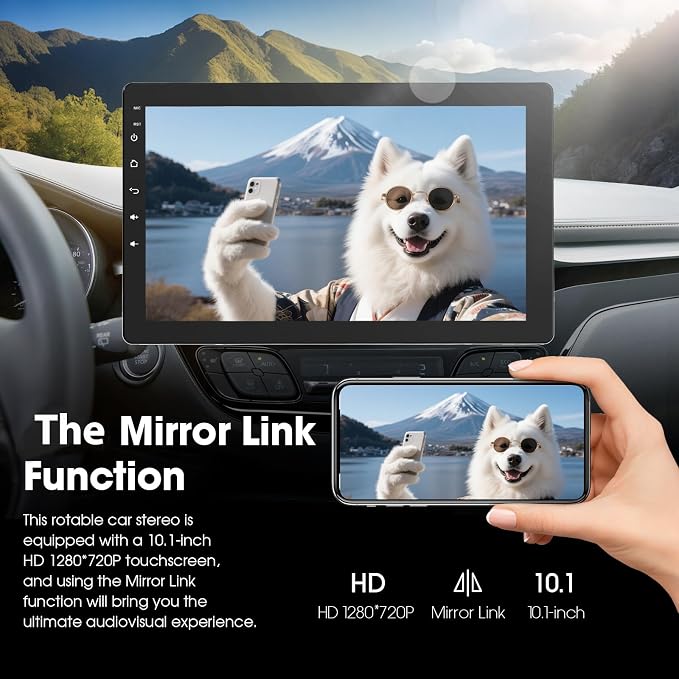 Haudio 10.1 inch Single Din Car Stereo, Rotatable Touch Screen Radio with Wireless Apple CarPlay & Android Auto, Backup Camera, Mirror Link, SWC, GPS, Voice Control, Bluetooth, WiFi