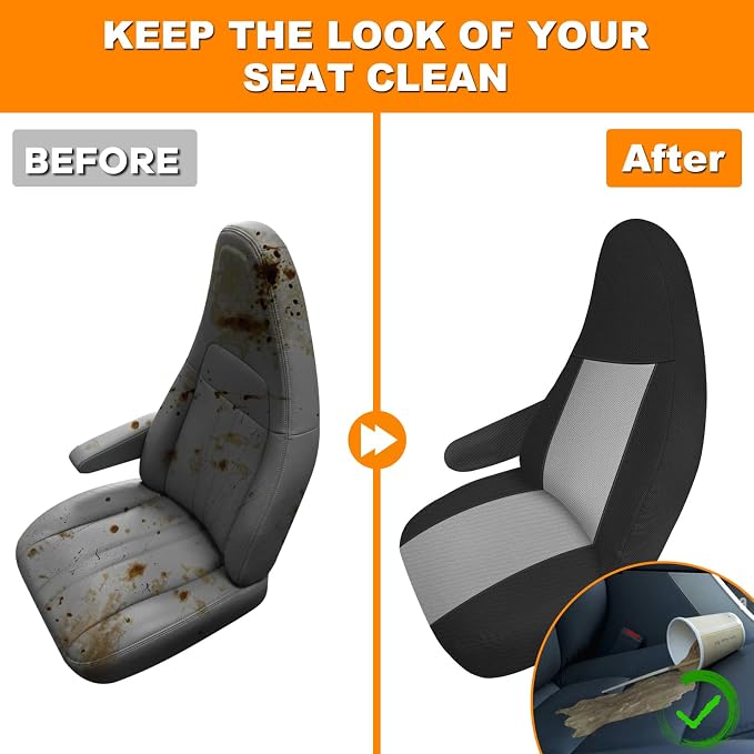 Seat Covers Compatible with 2010-2025 Chevy Express Front Bucket Seats with Opening for Grab Handle on Passenger Side Backrest, NOT for RV Seats, Black and Gray