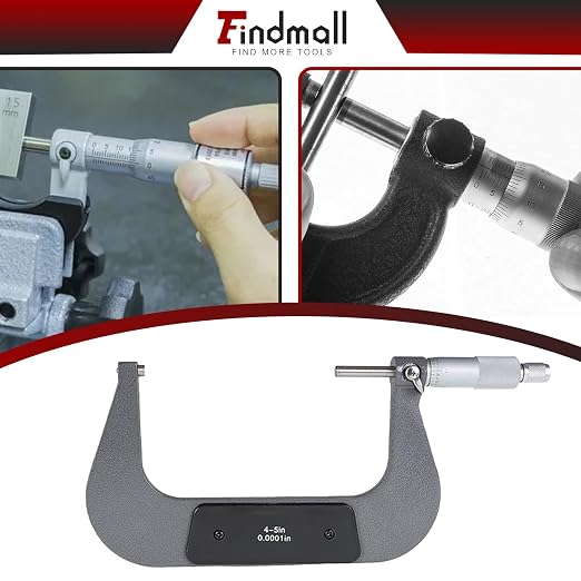 findmall 4-5" Outside Micrometer 0.0001" Carbide Tipped 4-5 Inch Micrometer Machinist Tool
