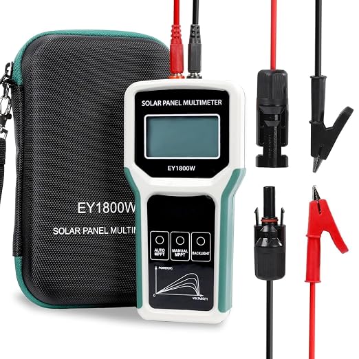 1800W Solar Panel Multimeter Tester, MPPT Photovoltaic Power Meter with LCD Backlight, Auto/Manual Detection, Measures Open Circuit Voltage, Max Power Point Pmax, Vmp, Imp