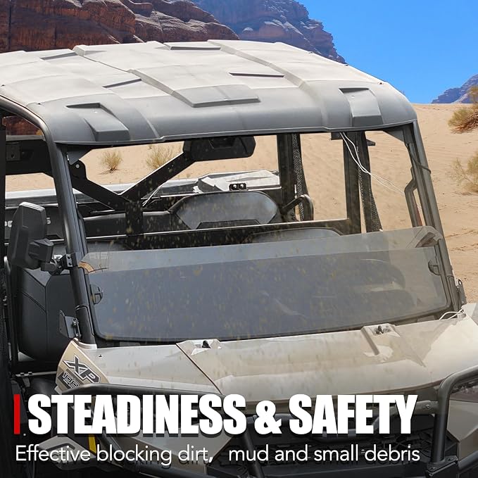 A & UTV PRO Front Tinted Half Windshield for Polaris Ranger XP 1000 / Crew / Diesel / XP 900 2017-2024, Hard Coated Vented Window Accessories, 250x Stronger Than Glass, Replace OEM # 2883301, 1PC