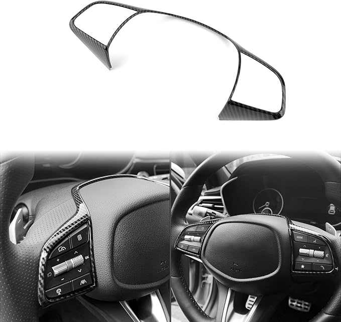 Carbon Fiber Style Steering Wheel Button Panel Cover Interior Steering Handle Button Frame Protective Sticker Compatible with Genesis G70 2019-2025 Accessories