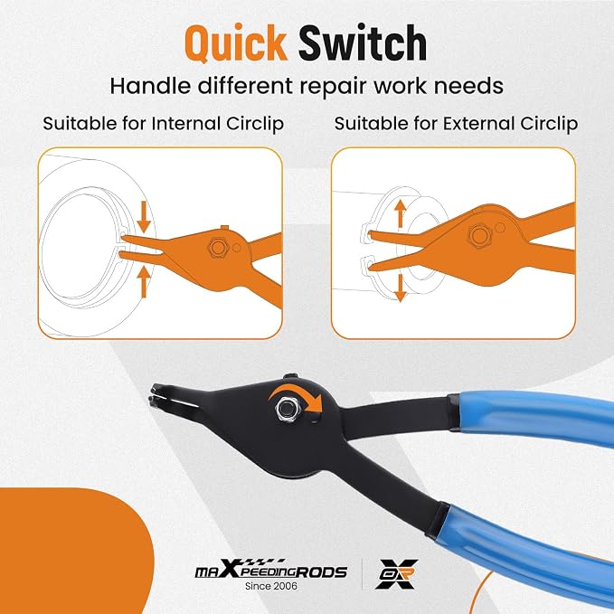 maXpeedingrods 12 Piece Versatile Retaining Snap Ring Pliers set, Heavy Duty Fixed Tip Combination Internal and External Snap Ring Pliers for 0.038in 0.047in 0.070in 0.090in