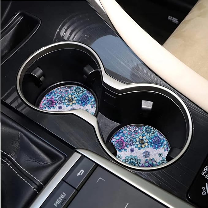 BIGCARJOB Purple Boho Lotus Car Seat Covers Set Hippie Lotus Print Auto Seat Headrest Cover Universal Steering Wheel Cover Car Trash Can Hanging Auto Interior Accessories Set 15 Pieces