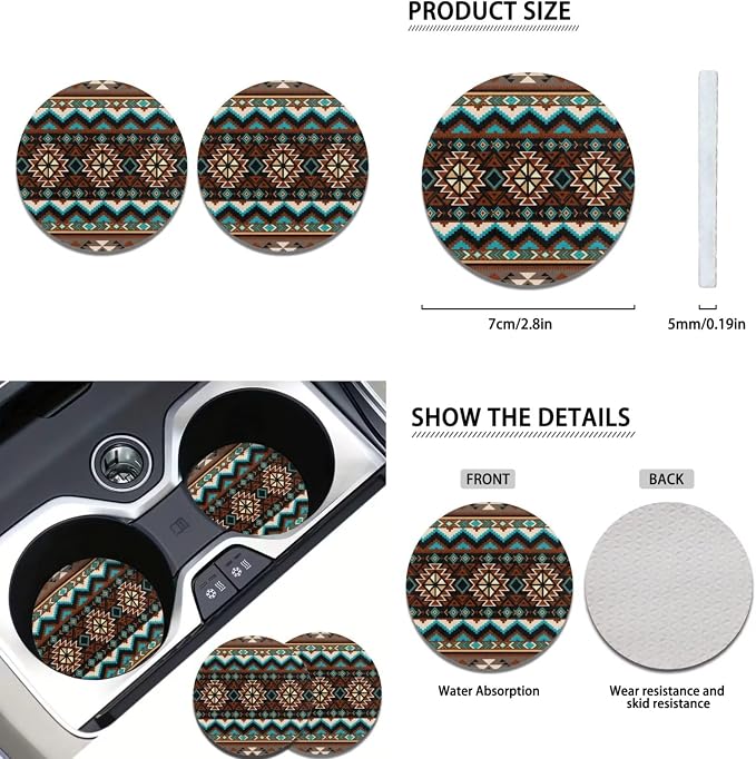 Howilath Southwest Aztec Tribal Car Seat Cover Set SUV with Steering Wheel Protector/Seat Belt Shoulder Pads/Keychains/Coasters Set of 13 Auto Accessories