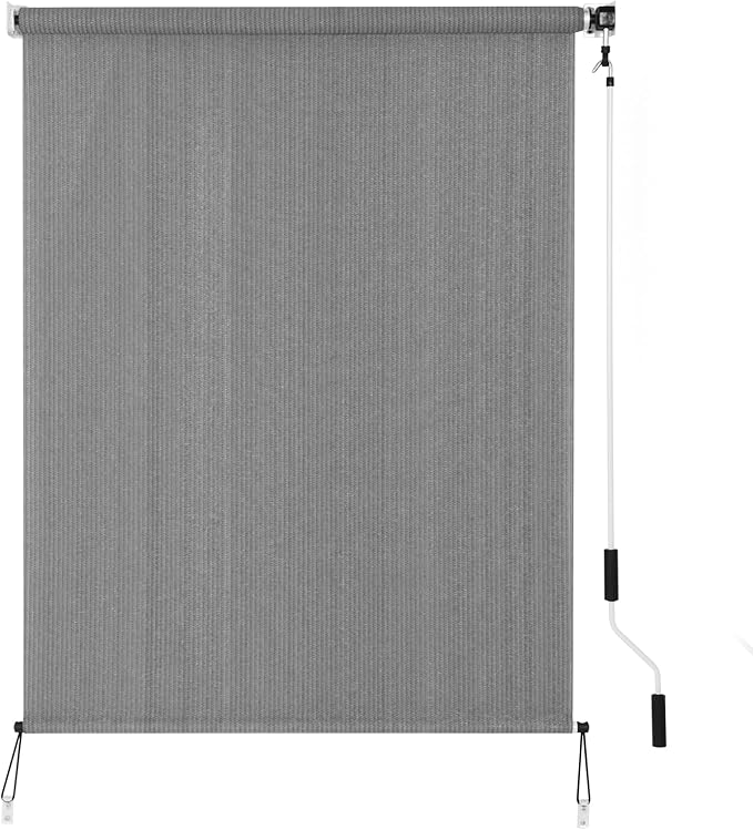SMONTER Outdoor Sunshade Roller Shade 4'W x 8'H (48" Wx96 H), Exterior Cordless Roll Up Shades Blinds, UV Protection Shade Cloth with Crank Operation for Outside Windows Patio Porch Gazebo, Dark Grey