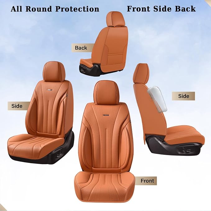 Coverado Brown Seat Covers for Front Seat, Premium Leather Seat Covers for Cars,Waterproof Car Seat Protectors, Car Seat Cushions Universal Seat Covers Fit for Most Cars