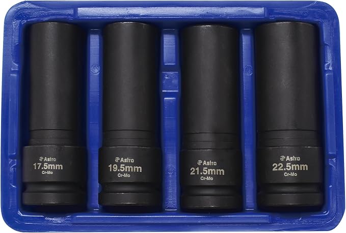 Astro Tools 11-Piece 3/8" Drive Socket Set 9.5-19.5mm and 4-Piece 1/2" Drive Thin Wall Lug Nut Socket Set 17.5-22.5mm