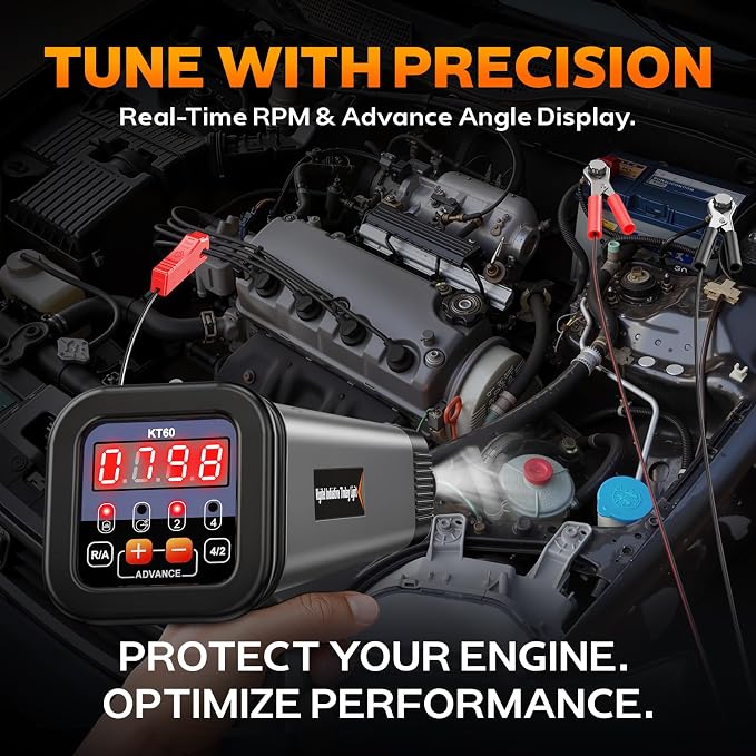 KZYEE KT60 Digital Timing Light with RPM & Advance Angle, 12V Inductive Ignition Timing Light for 2&4-Stroke Petrol Engine and Large Hard Carrying Case