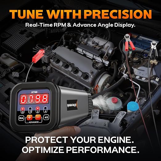 KZYEE KT60 Digital Timing Light with Tachometer & Advance Angle, Automotive 12V Inductive Ignition Timing Light Gun for Distributor-Equipped Gasoline Engines