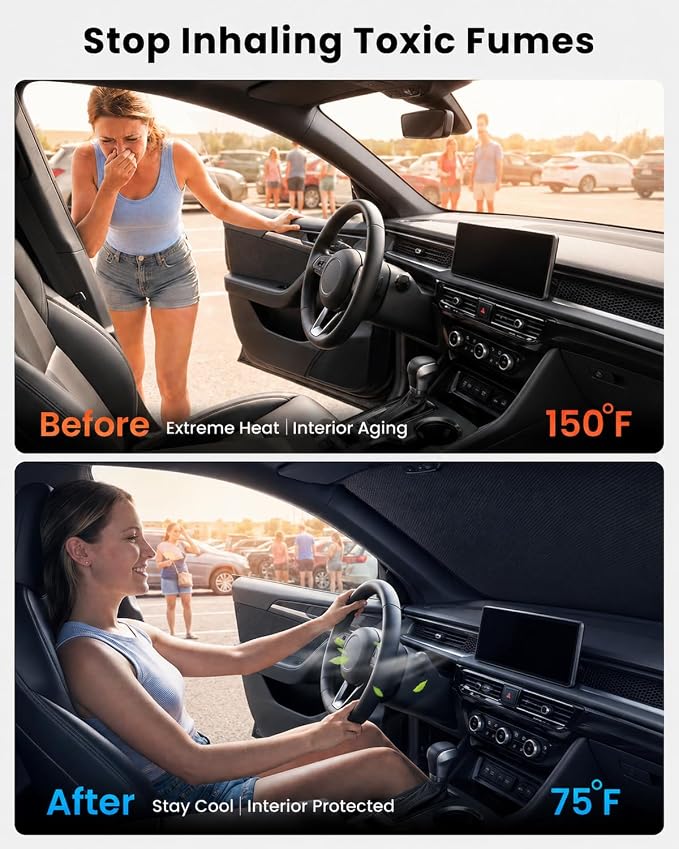 REEVAA 2026 3rd Pro Windshield Sunshade for 2022-2026 Honda Civic | Dual-Layer Heat & Sun Defense, OEM Design | Foldable Sun Shade Car Accessories with Storage Bag