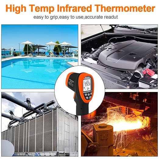 -58℉~2732℉ Industrial Pyrometer,Infrared Thermometer Temperature Gun,30:1 Dual Laser Industrial IR Temperature Gauge,Adjustable Emissivity (NOT for Human Temp Test)