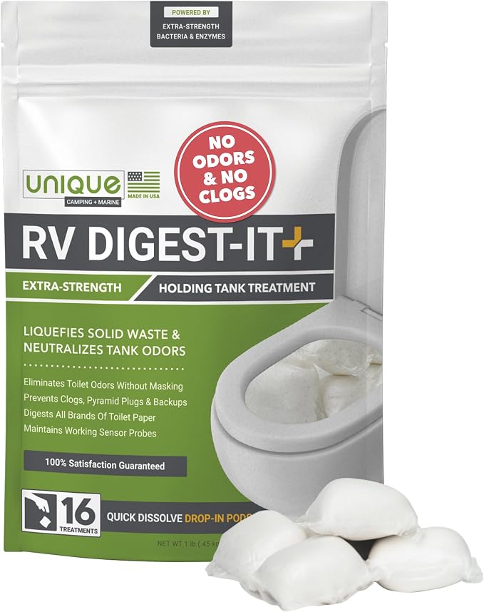 Unique RV Digest-It Ultra RV Tank Treatment Pods – 16 Treatments, Breaks Down Waste & Toilet Paper + Eliminates Odors at Source, RV Black Tank Treatment (Packaging May Vary)
