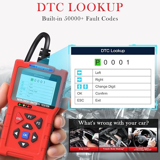 Car Scanner and Battery Tester 12v / 24v Automotive, 20-2000 CCA Car Battery Tester and Check Engine Code Reader, T300PRO