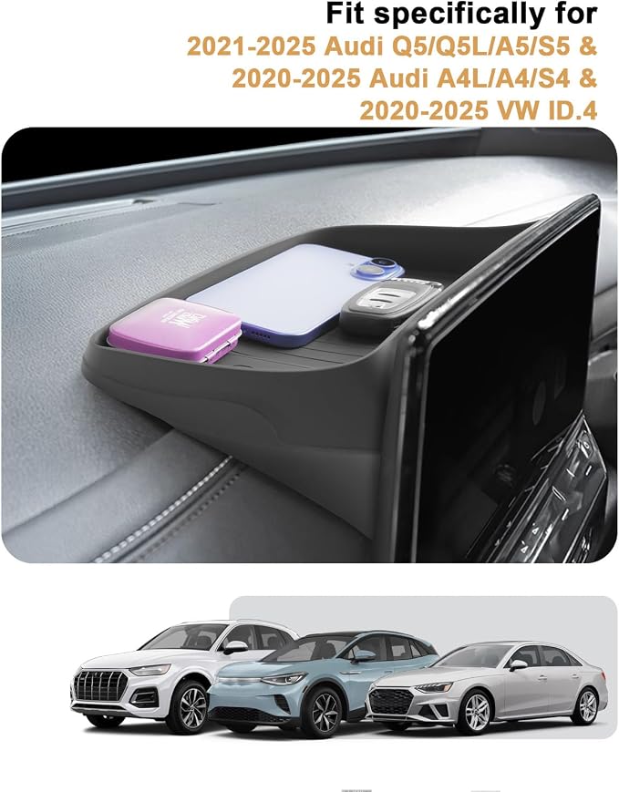 ECOZEN 2025 Audi Q5 Dash Console Organizer - Behind Screen Organizer For 2021-2025 Audi Q5/Q5L/A5/S5 & 2020-2025 Audi A4L/A4/S4 Accessories Silicone Dashboard Storage