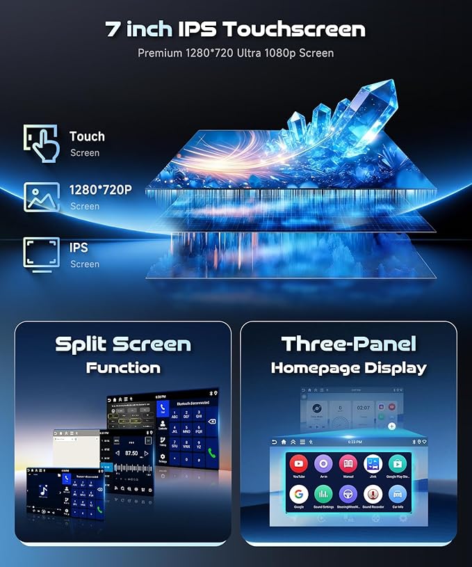Android 15/4+64G Car Radio Double Din Car Radio with Wireless Carplay&Android Auto,7 inch 1280*720P IPS TouchScreen Car Audio Receivers with WiFi GPS EQ BT5.0 FM/RDS Radio Mirror Link AHD Rear Camera