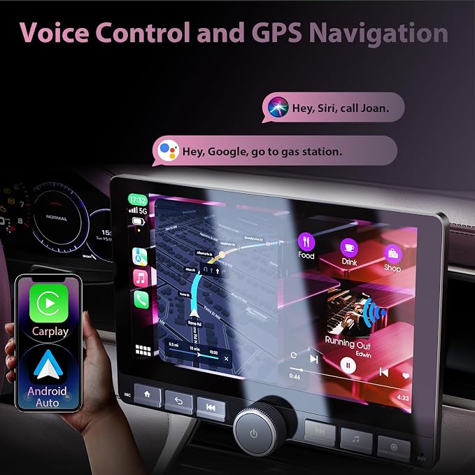 Haudio 10.1" 360° Rotatable Touchscreen Car Stereo with Wireless CarPlay & Android Auto, Features GPS Navigation, DSP Hi-Fi Sound, Voice Control, Backup Camera,1080P Support & APK Management
