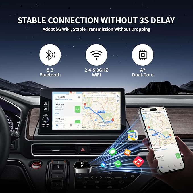 Wireless CarPlay Adapter for Apple iPhone - 4 in 1 Airplay Mirror Link Adapter Multi-User Seamless Connection Converts Wired to Wireless CarPlay Adapter - No Latency from iOS 10+ to Screen w/USB-C