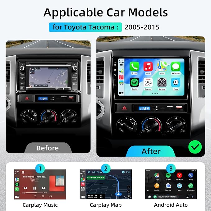 Car Radio Stereo for Toyota Tacoma 2005-2015,Android 15 2+64G 9" Touch Screen Radio with CarPlay Android Auto Bluetooth GPS Navigation HD Backup Camera
