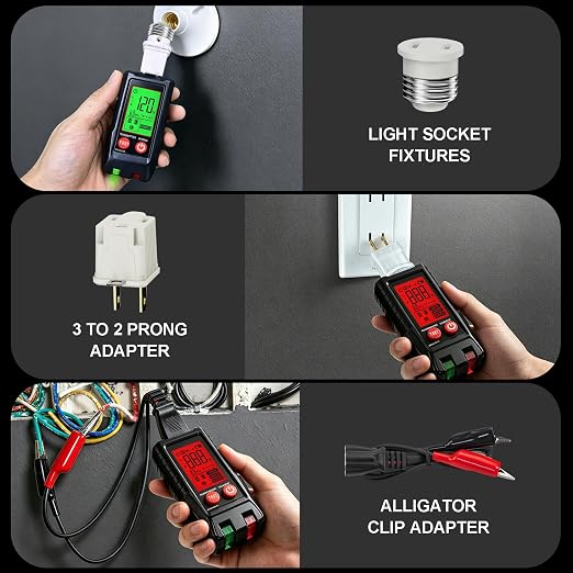 Circuit Breaker Finder with Outlet Tester, Quick GFCI, Voltage, AC 90-135V Electrical Circuit Tracer with Dual LCD Display, Batteries and Carrying Case