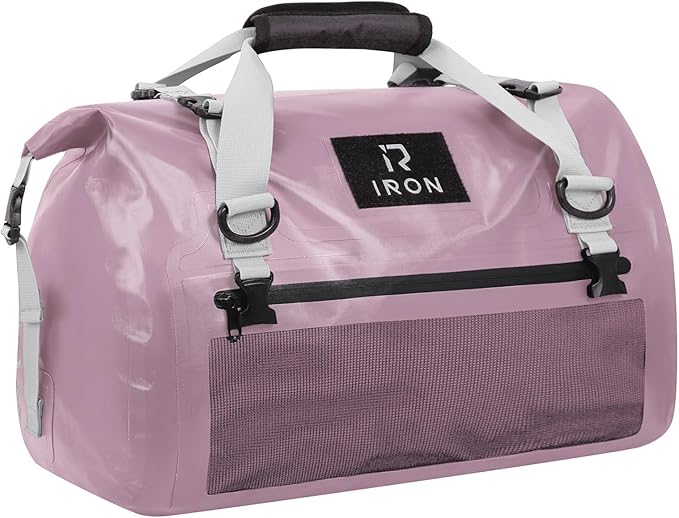 IRON JIA'S Motorcycle Dry Bag - Waterproof Duffle & Luggage Tail Bag Saddle Bags with Roll Top Closure, Shoulder Straps, Inner Pocket and Mesh Pocket (Purple, 50L)
