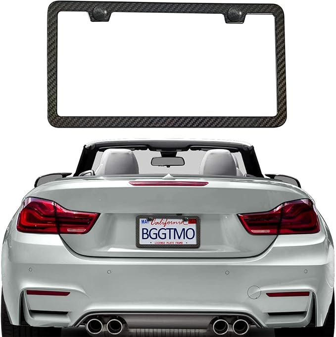 BGGTMO License Plate Frame Carbon Fiber - Stainless Steel License Plate Frames Handmade Covering 100% Real Carbon Fiber | Stainless Steel Tamper Proof License Plate Screws | Slim Frame Qty 1