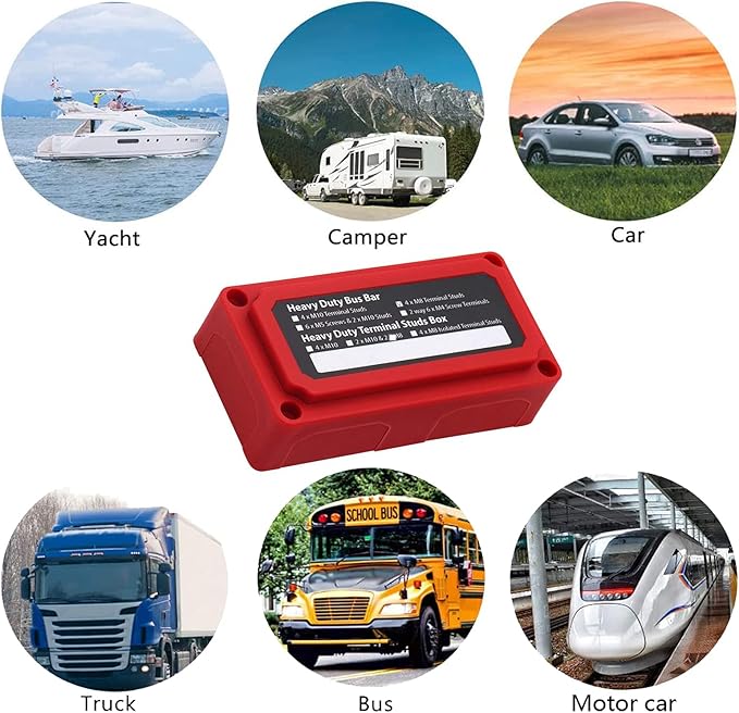 300A Bus Bar 12V Waterproof Marine Bus Bar Heavy Duty Module Design Power Distribution Block with 4 X M8(5/16") Terminal Studs 12V Terminal Block for Marine Car RV Truck Solar Systems (Red)