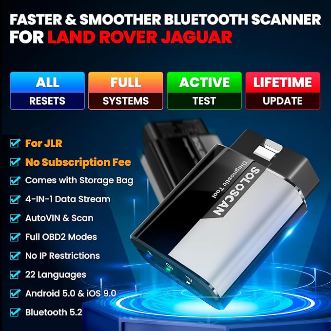KINGBOLEN Soloscan for Land Rover Jaguar OBD2 Scanner Bluetooth, All Reset Service, Bidirectional Scan Tool for iOS & Android, Full System Car Diagnostic Scanner, No Subscriptions Lifetime Update