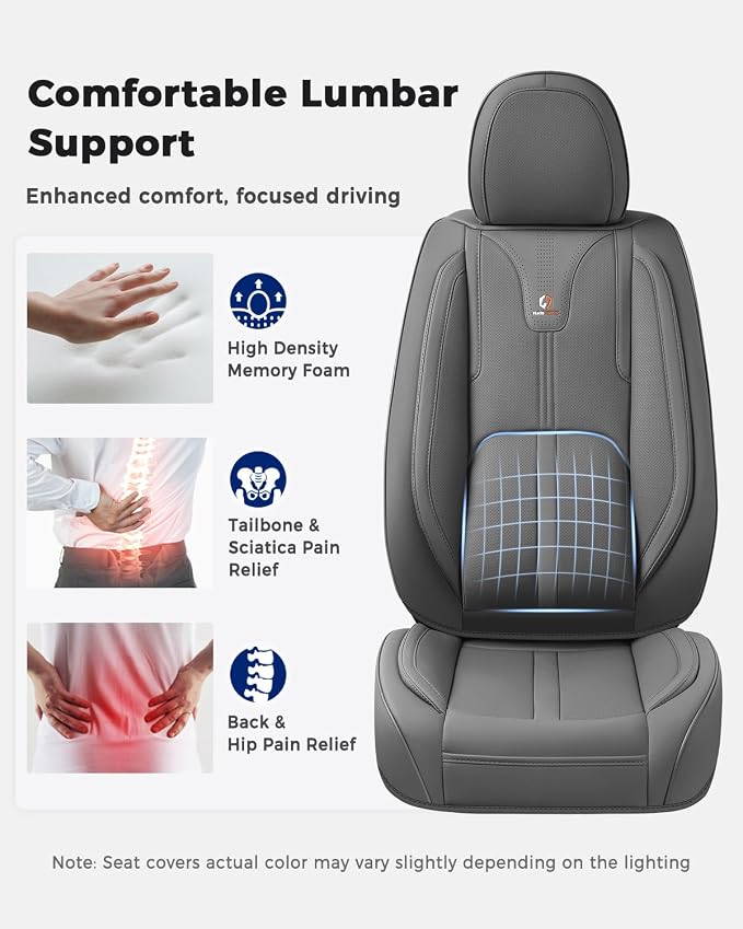 Huidasource Gray Seat Covers Luxury Nappa Leather, Car Seat Cover with Velcro Adjustable, Airbag, Lumbar Support, Cooling and Heating, Seat Covers for Universal Fit for Most Cars SUV Trucks, Gray
