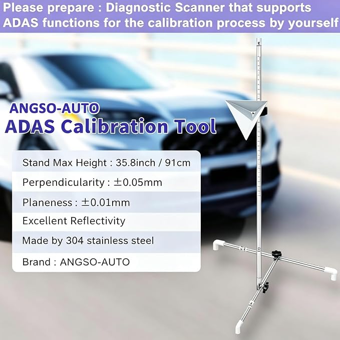 ADAS Calibration Professional Tool Kit with Radar Aiming Corner Reflector Target Include Stand Marked with 0-30cm Scale- Compatible with Honda, Toyota, Mazda, Kia, Ford, GM and Hyundai