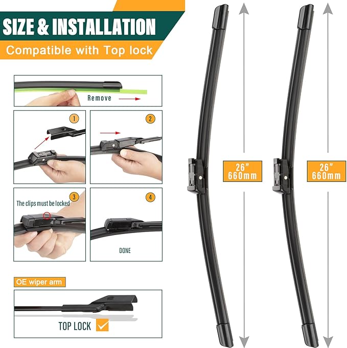 Windshield Wiper Blades Replacement for Chevy Chevrolet Bolt EV 2017 2018 2019 2020 2021,Original Equipment Replacement Front Rear Wiper Blade Set - 26" 26" 12" (Set of 3)