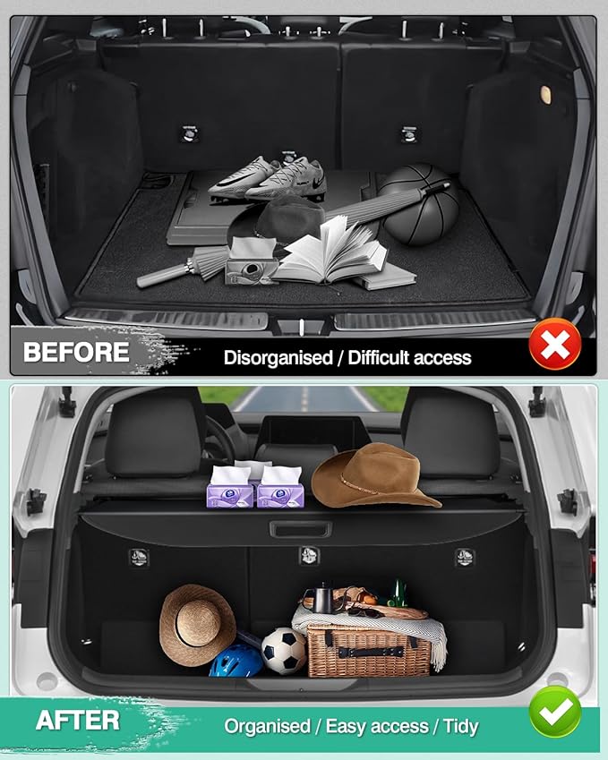Powerty Cargo Cover for 2023-2025 2026 Toyota Prius & Prius Prime Accessories Trunk Cover Retractable Trunk Shielding Shade Cargo Luggage Cover Black