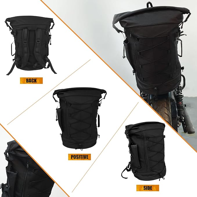 Motorcycle Sissy Bar Backrest Bag Travel Luggage Bag Large Capacity Duffle Bag Expandable 50L-80L Gear Tail Bag with Rain Cover&Shoulder Strap Universal Fit For Harley Yamaha Suzuki