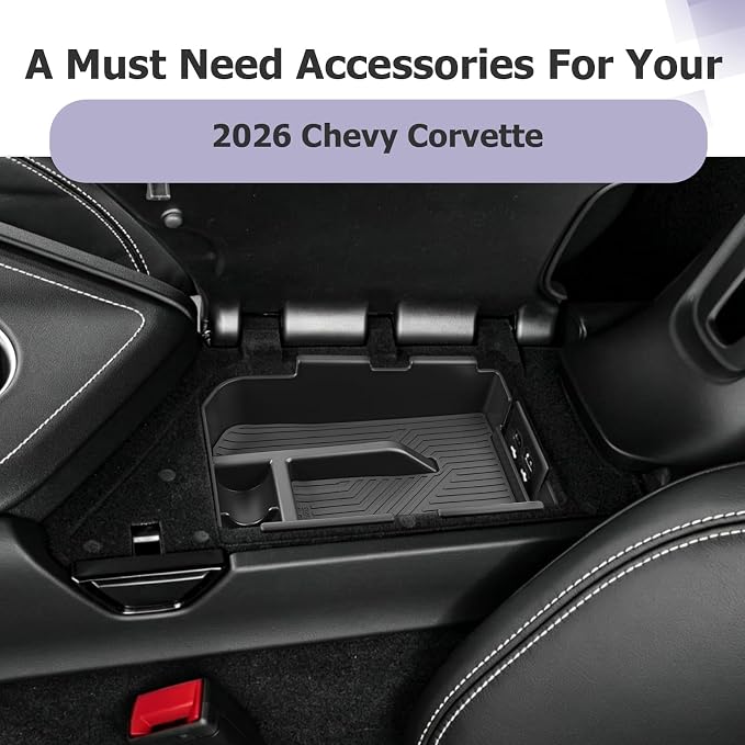 LUWU 2026 2027 Corvette Center Console Organizer for 2026 2027 Chevy Corvette Accessories (2LT/3LT/2LZ/3LZ) Armrest Console Storage Box Insert Tray ABS Material Black Coin Container