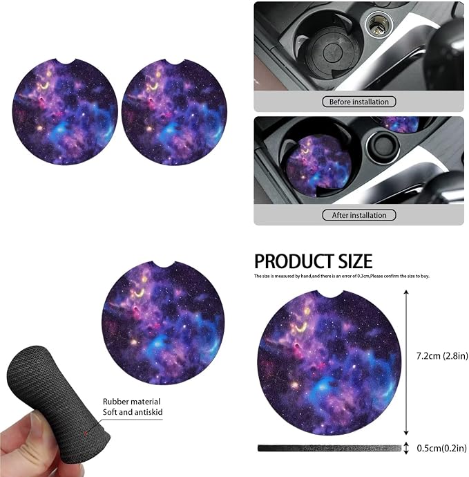 Nebula 13 Pcs Car Seat Covers, Galaxy Starry Night Universal Driver Seat Cover Protector Armrest Pad, Starry Sky Steering Wheel Armrest Cover Seatbelt Cup Mats