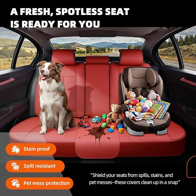 5-Seater Car Seat Covers Full Set, Fit for Front and Rear Seats of Cars, Waterproof and Breathable Nappa Leather, Compatible with Airbags, Car Seat Protector Covers for Most Cars - Wine red