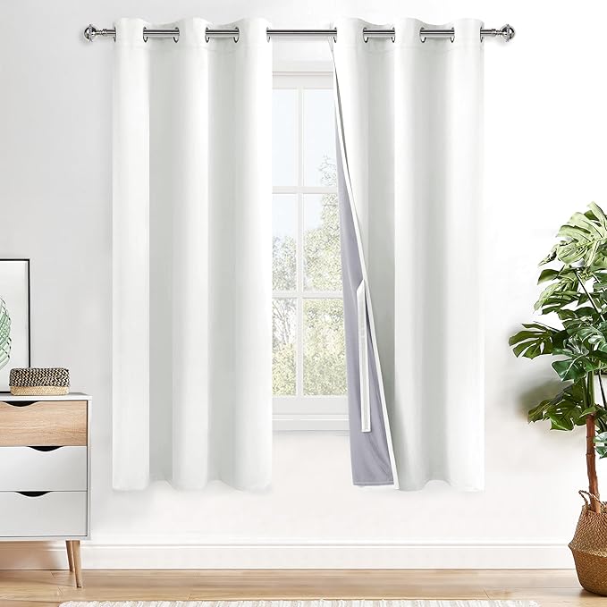 XWZO 100% Blackout Curtains with Tiebacks- 2 Thick Layers Completely Shaded Window Treatment Thermal Insulated Lined Drapes with Grommets for Bedroom/Patio Door, Ivory, W42 x L72, Set of 2 Panels